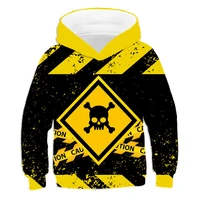 spring fall 4 to14 years kids clothes boys thin hoodie warning sign skull cool polyester 3d print pattern pullovers creative