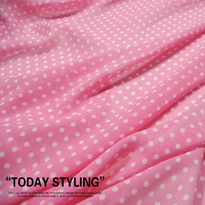 

Silk Georgette Chiffon Fabric Dress Peach White Dot Polka Dot Skirt Shirt clothing DIY Patchwork Tissue