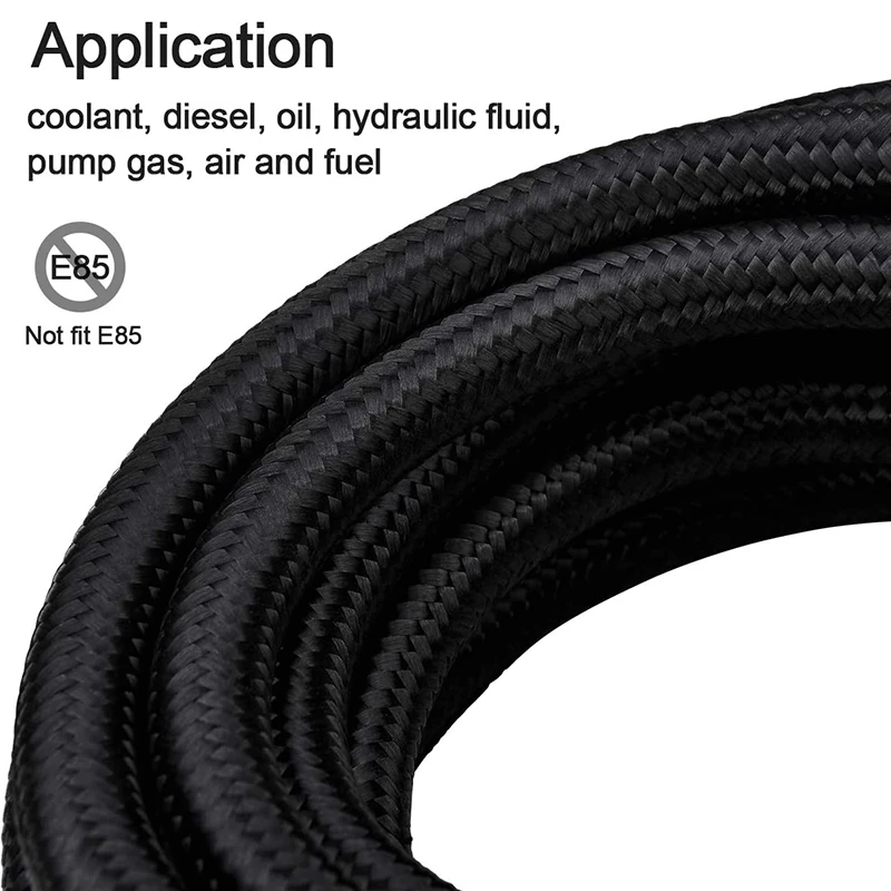 

20Ft 6AN 3/8 Inch Fuel Pipe Joint Kit Nylon Braided CPE Oil Hose Universal Black and 8 Joints