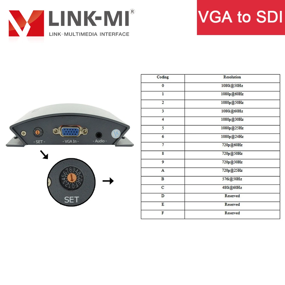 LINK-MI Профессиональный VGA для SDI 3G/HD/SD конвертер с DIP-переключатель настройки до 1080p |