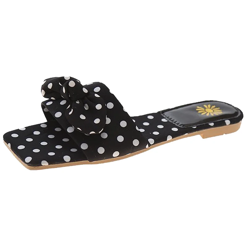 

2021 Summer Women's Slippers Outdoor Flats Flip Flops Cute Polka Dot Butterfly-knot Bohemian Beach Holiday Shoes Woman Slides