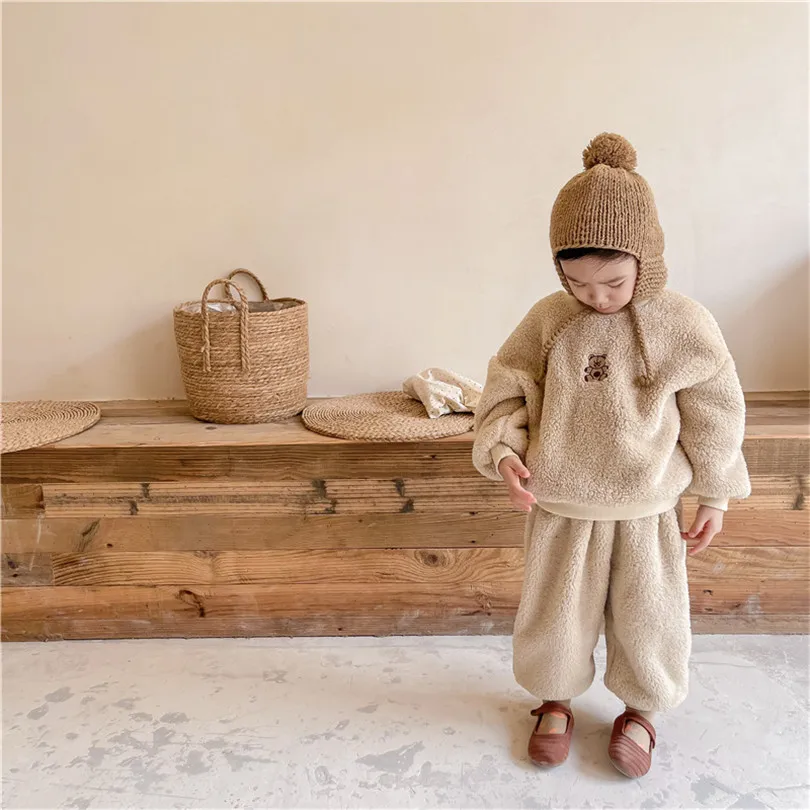 

Kids Clothing Set Winter Velvet Warm Baby Boys Girls Clothes Hoodie + Pants 2Pcs Casual Toddler Outfits Children Tracksuit Set