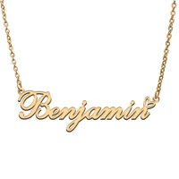 love heart benjamin name necklace for women stainless steel gold silver nameplate pendant femme mother child girls gift