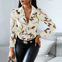 2021 womens blouse new fashion sexy floral printed blouse women elegant v neck loose long sleeve shirts tops casual streetwear