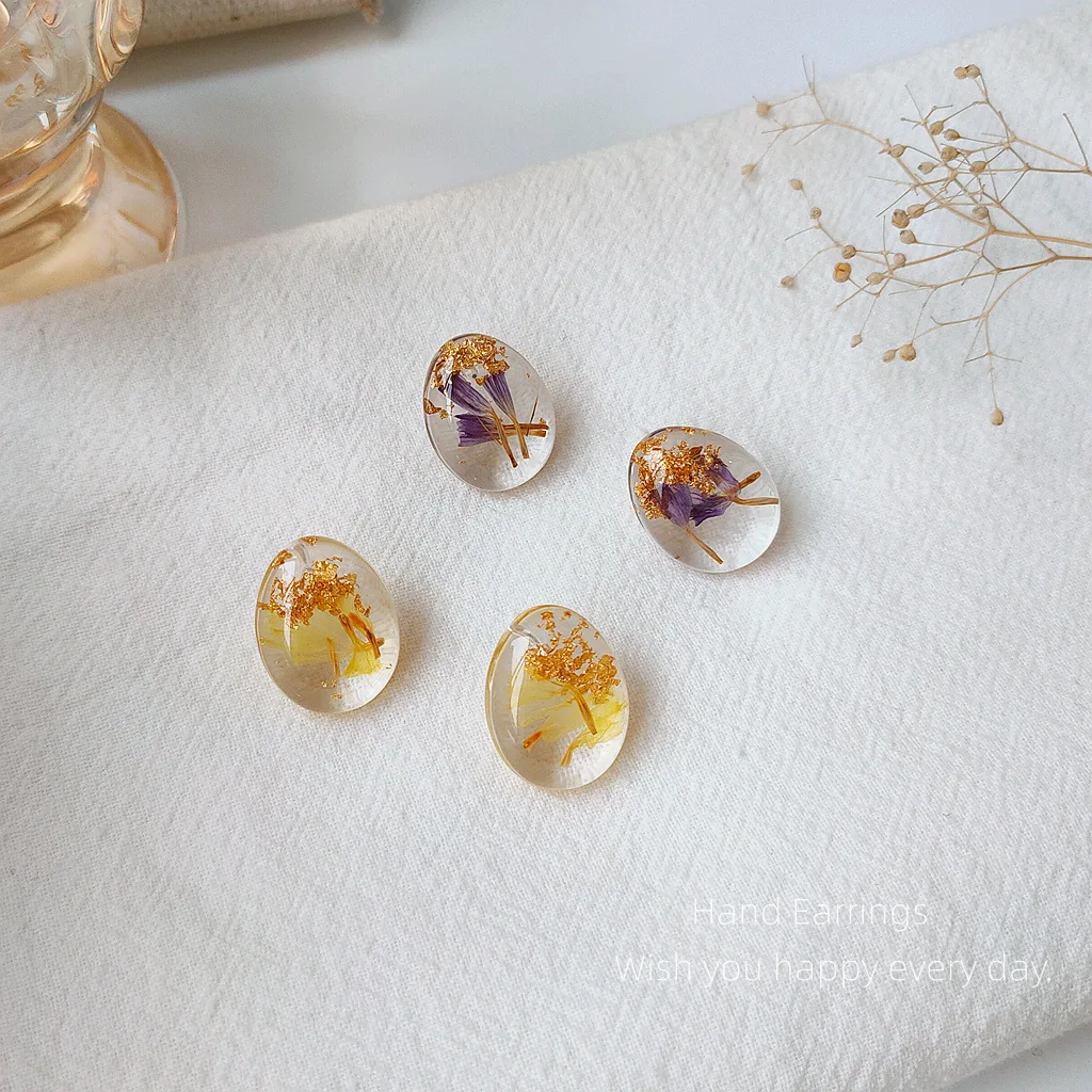 Женские серьги гвоздики с натуральным цветком в винтажном стиле|Серьги-гвоздики|