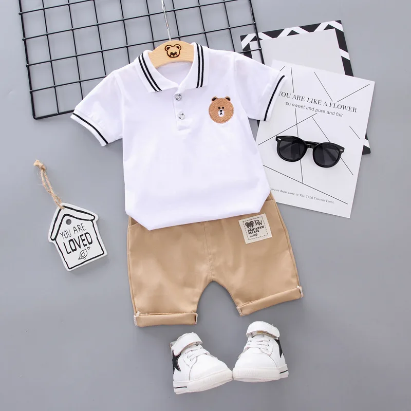 

Summer Infant Cotton Short Sleeves Clothes Tops + Pants Baby Toddler Boy Clothing Sets polo Kids Children Boys Outfits Suits