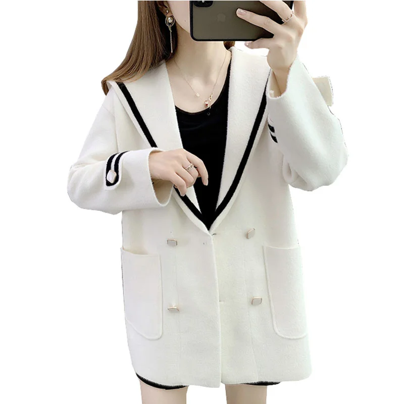 

SHZQ женское элегантное двухстороннее шерстяное пальто 2021 Новая женская осенняя одежда большого размера тонкий Свободный Топ женское модное...