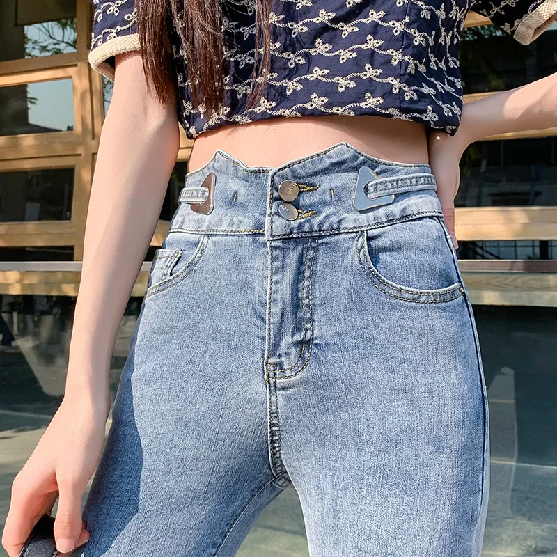 

TongSiHai Stretch Jeans for Women Ladies High Waist Skinny Denim Pencil Pants Girls Students Casual Tassel Slim Fit Streetwear