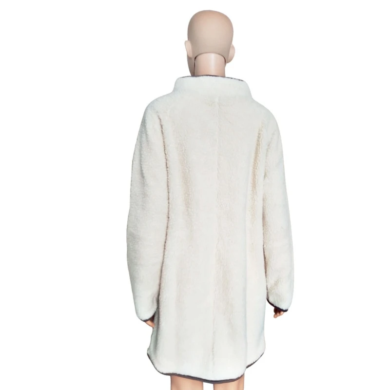 

Women Winter Plush Long Cardigan Coat Open Front Long Sleeve Stand Collar Jacket X3UE