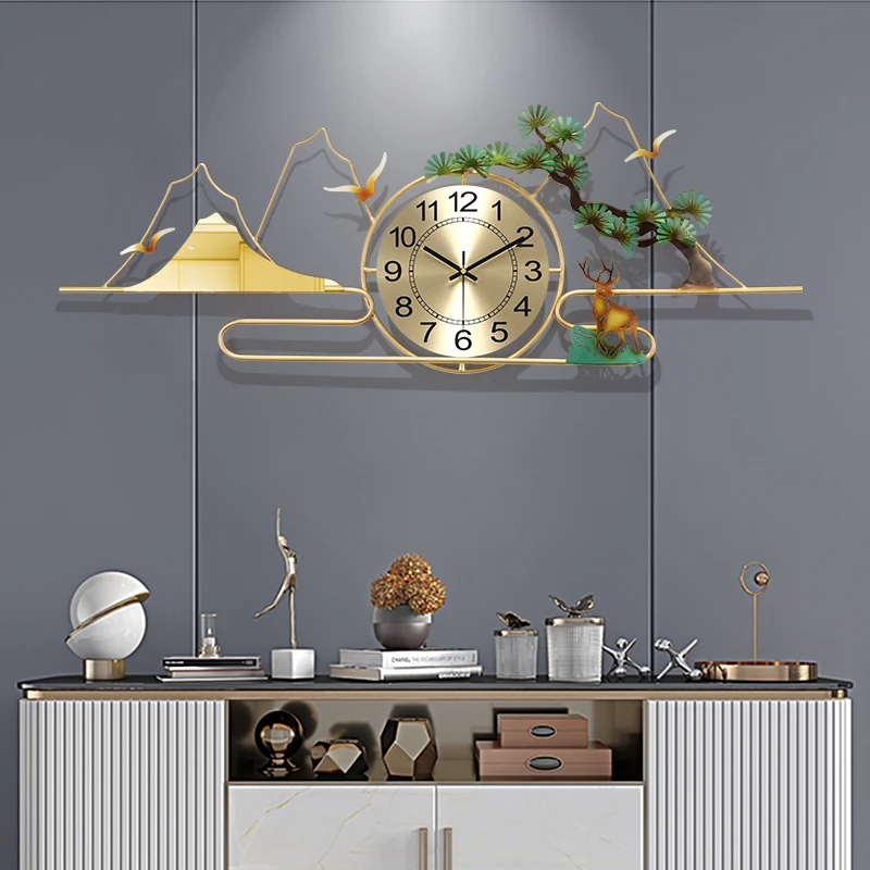 

Chinese Luxury Wrought Iron Landscape Deer Wall Clock Home Livingroom Wall Hanging Crafts Hotel Store Club Wall Mural Decoration