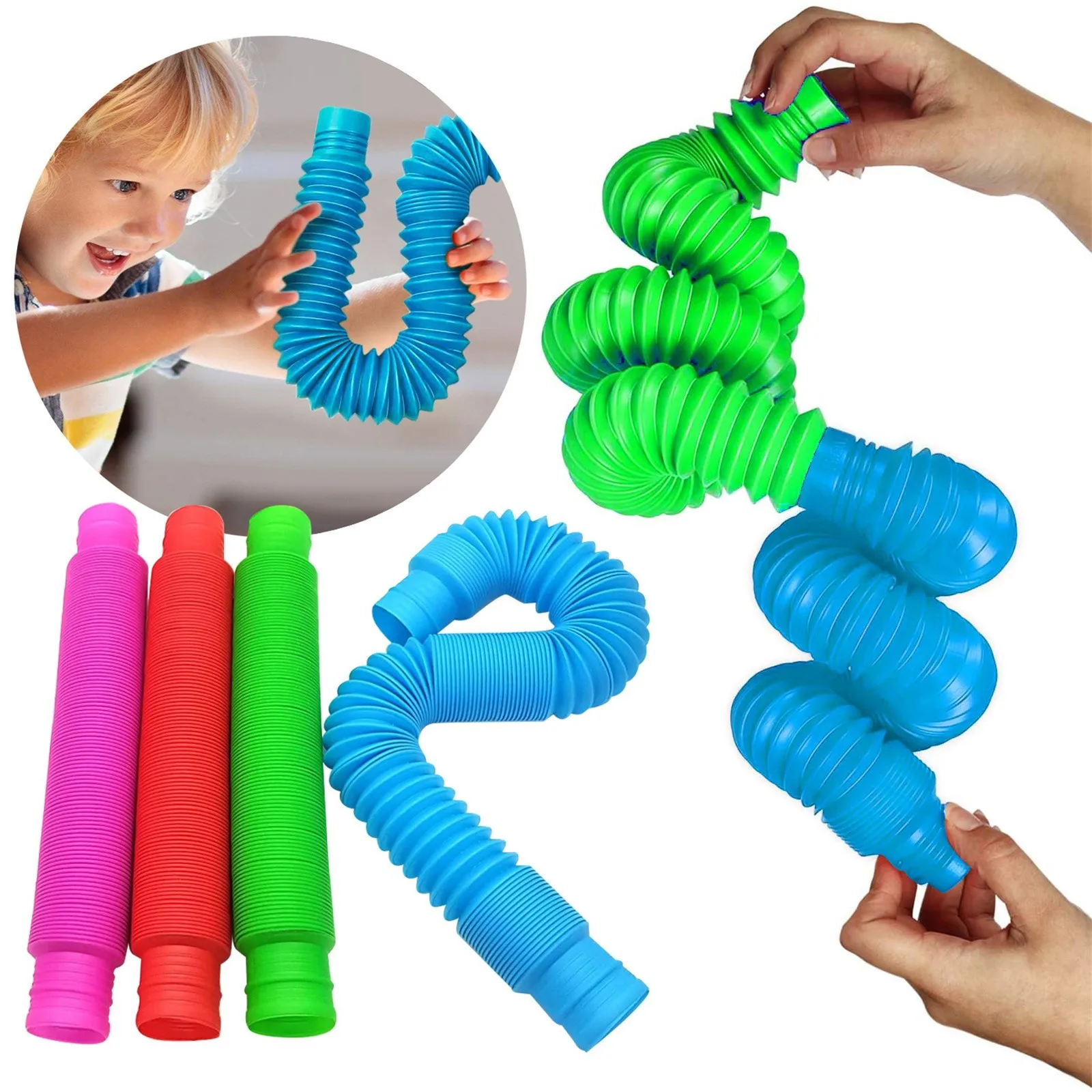 

Children's Vent Decompression Toy Telescopic Bellows Sensory Toy Colorful Folding Tube Fidget Toys Telescopic Toys 2021