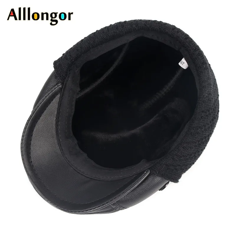 High Quality 2020 Casual Winter Warm Leather Flat Cap Men boina hombre Black Earflap Outdoor Beret Hats Dad