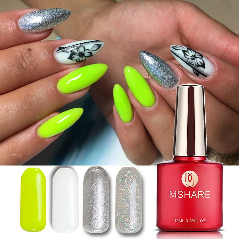Неоновый Гель лак для ногтей MSHARE гибридный флуоресцентный ярко зеленый