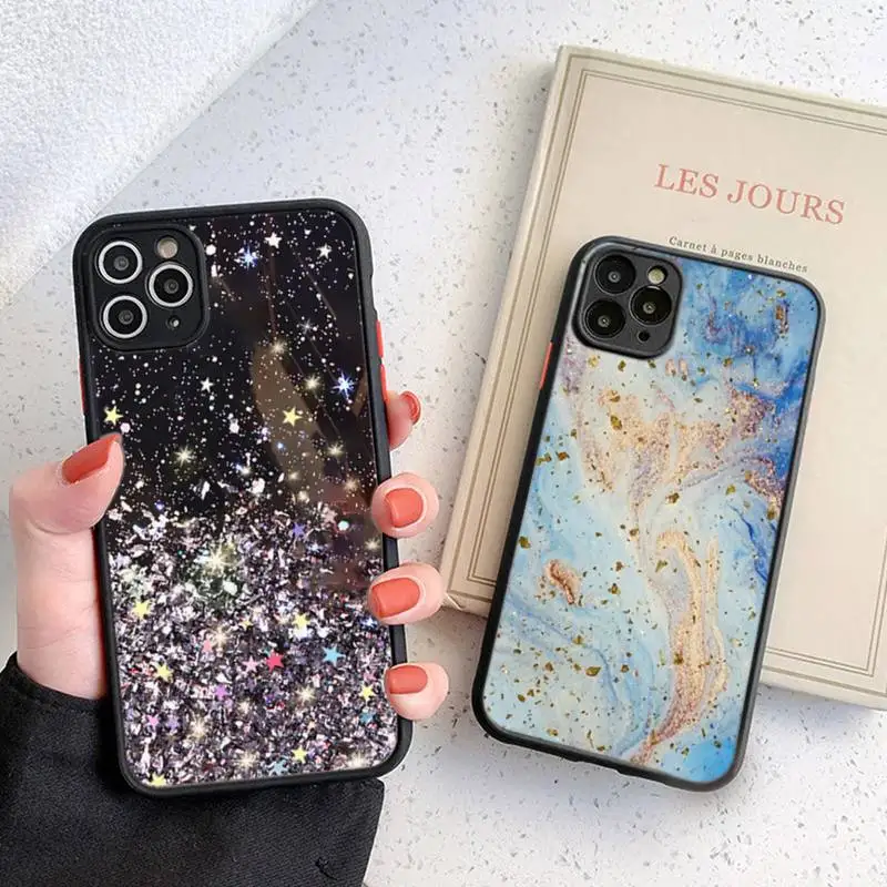 

Glitter Stars Phone Case Black Transparent Matte For IPhone7 8 11 12 13 Mini Pro X XS XR MAX Plus Cover Shell