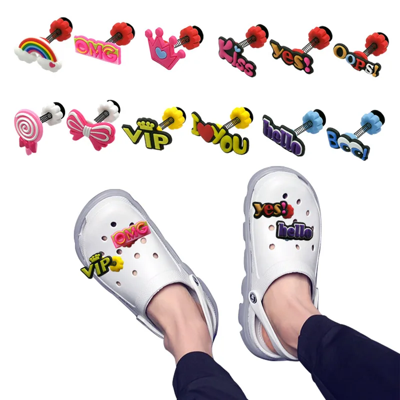 

1pcs Rainbow Crown Lollipop Shoe Chams Accessories Standing Shoe Decorations Spring Ornaments Kids Christmas Gift