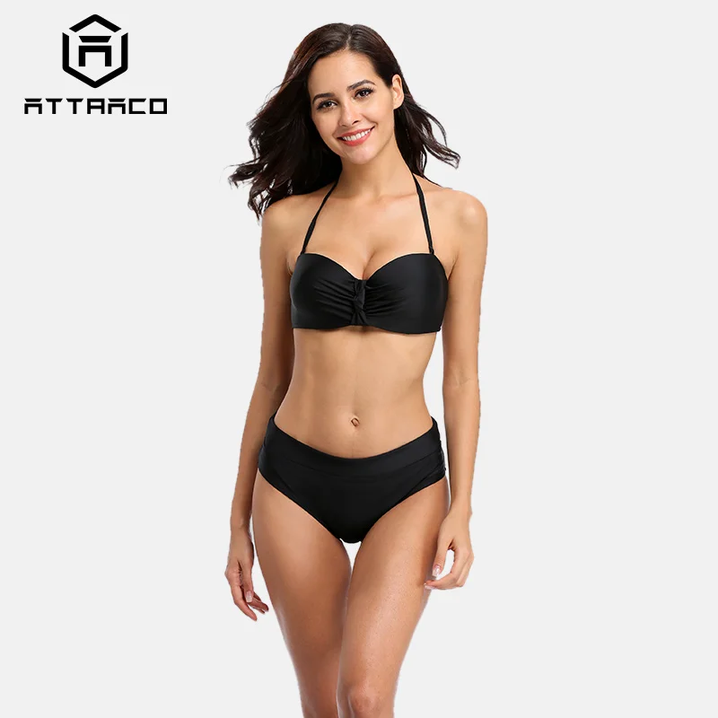 Привлекательное бикини купальник женский с пуш-ап бандажный однотонный