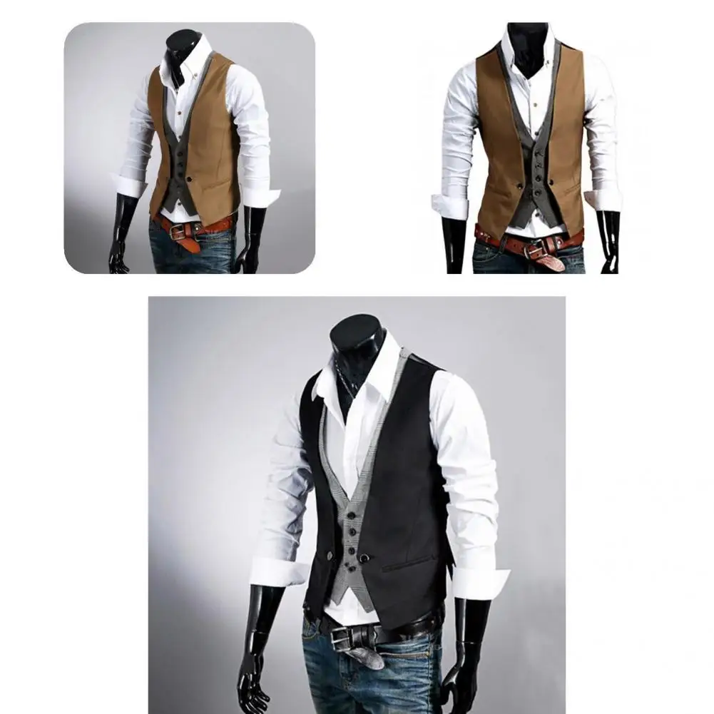 

Formal Waistcoat Sleeveless Breathable Youthful Layered Business Gentlemen Male Waistcoat Suit Vest Workwear