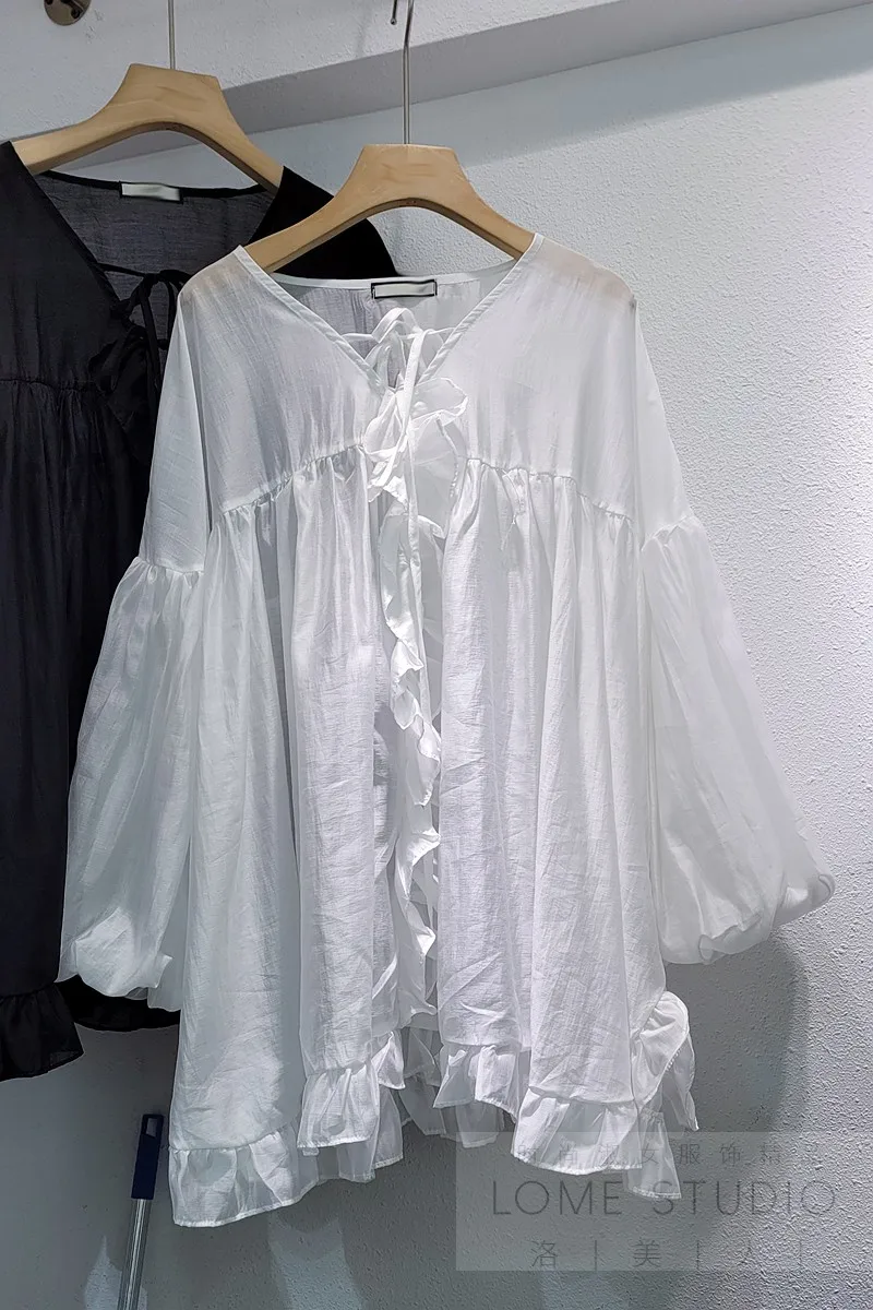 

Summer Women's Long Sleeve Shirt 2021 Korean Ruffled Casual Sun Protection Blouses Girl's Blusas De Una Managa Color Roja