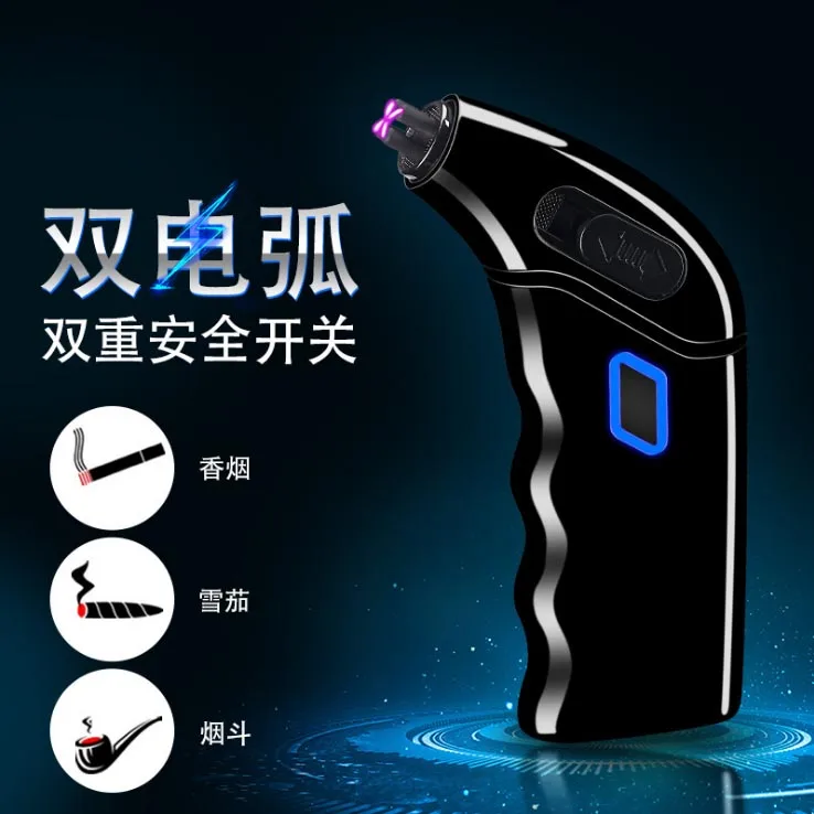 Двойные Дуги Металлические USB фонарики для зарядки сигары трубы газовые зажигалки с бутаном, Зажигалка сигарета струйная турбина факел все металлические