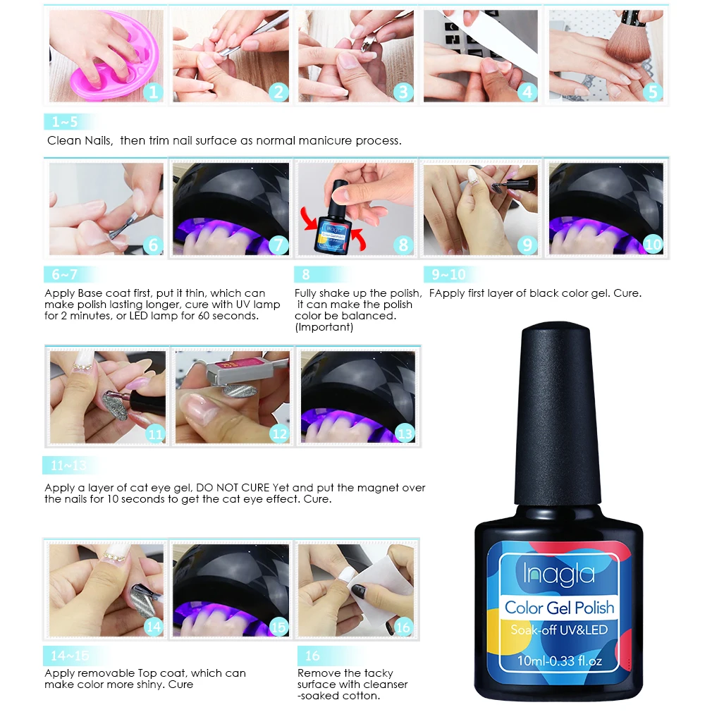 Inagla 10 мл Черный Алмазный Гель лак кошачий глаз SoCk Off Base Gel Top Coat для ногтей
