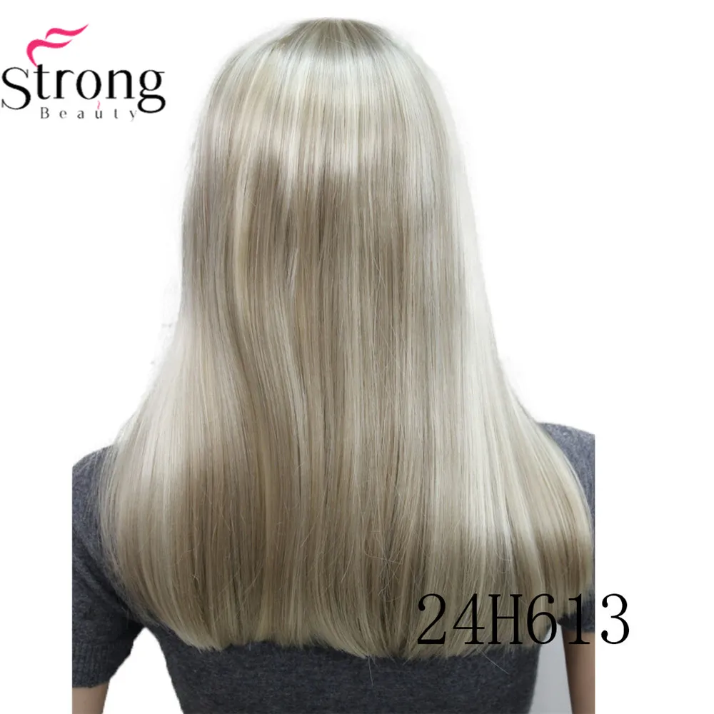 StrongBeauty Женские синтетические парики волосы черный/Блонд длинные прямые аккуратная челка стиль Natura парик волосы