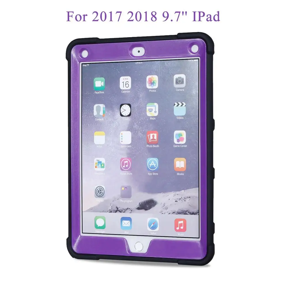 Black-Purple Бронированный Чехол для iPad 9,7 5-го 6-го поколения безопасный сверхпрочный силиконовый Жесткий Чехол для iPad 9,7 чехол для планшета - Цвет: Black-Purple