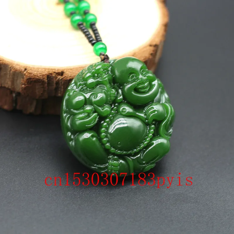 Натуральный зеленый нефритовый кулон Будды Maitreya из бисера ожерелье ручной
