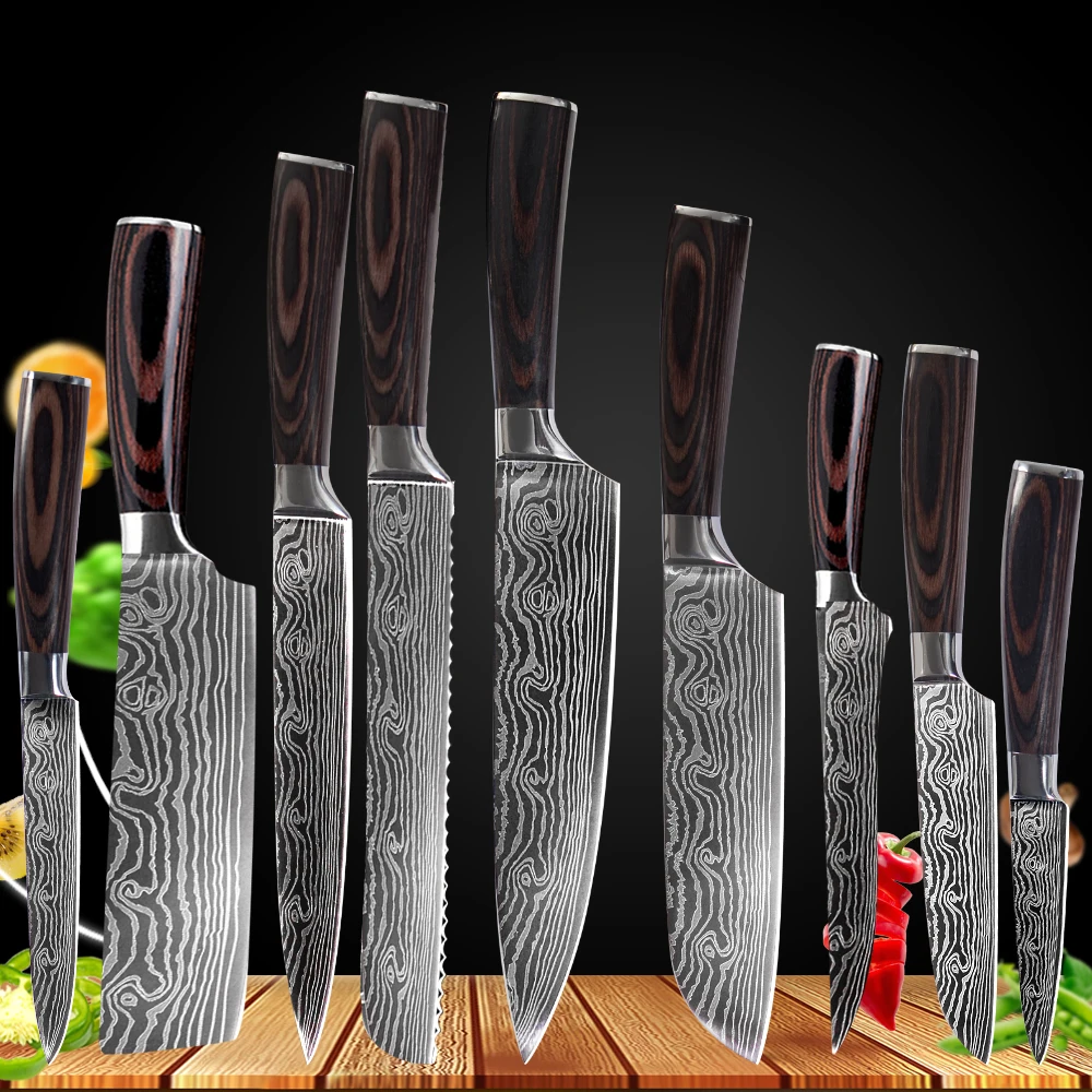 Набор японских кухонных ножей сантоку Мясницкий резак шеф повар с Дамасским