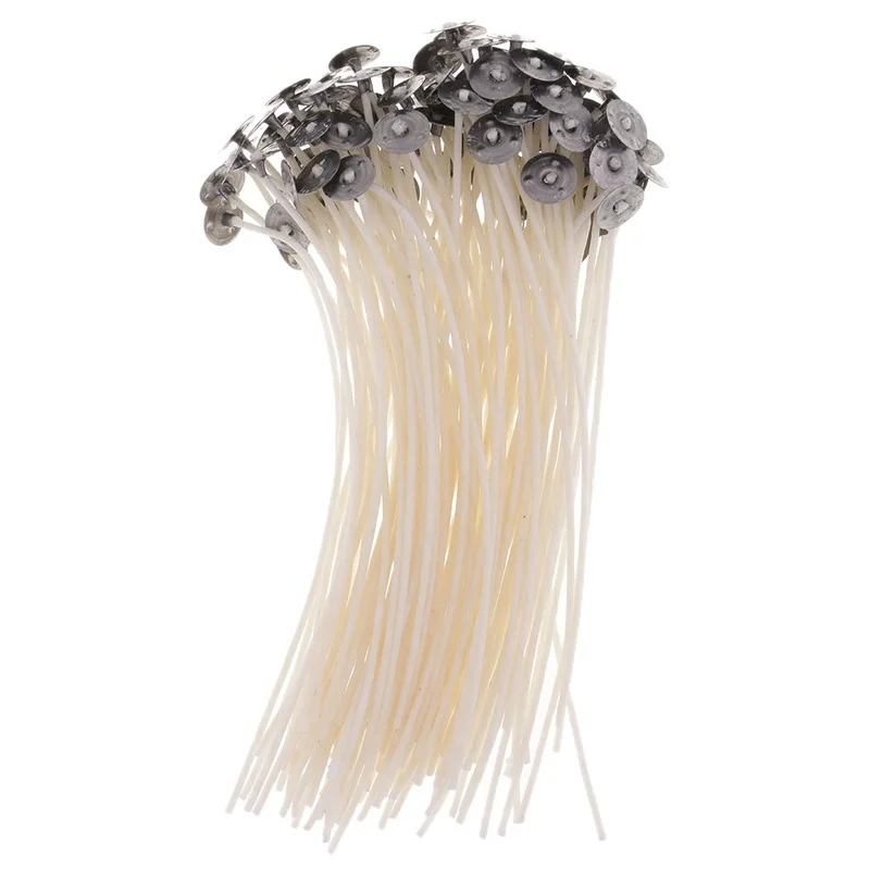 Mecha de vela Natural para fabricaci&oacute;n de velas, vela artesanal preencerada de Bajo humo, pretableada, 100% n&uacute;cleo de algod&oacute;n Natural, 100 piezas-0