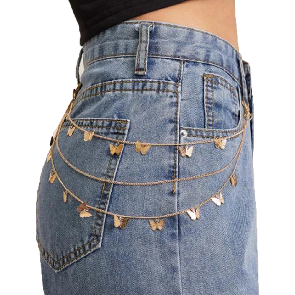 

Punk Street Butterfly Belt Waist Chain Male Women Pants Chain Multi Layer HipHop Hook Trousers Keychain Jewelry
