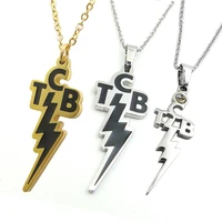 stainless steel hollow tcb pendant lightning necklace memorial elvis presley jewelry enamel quality titanium steel gold for fans