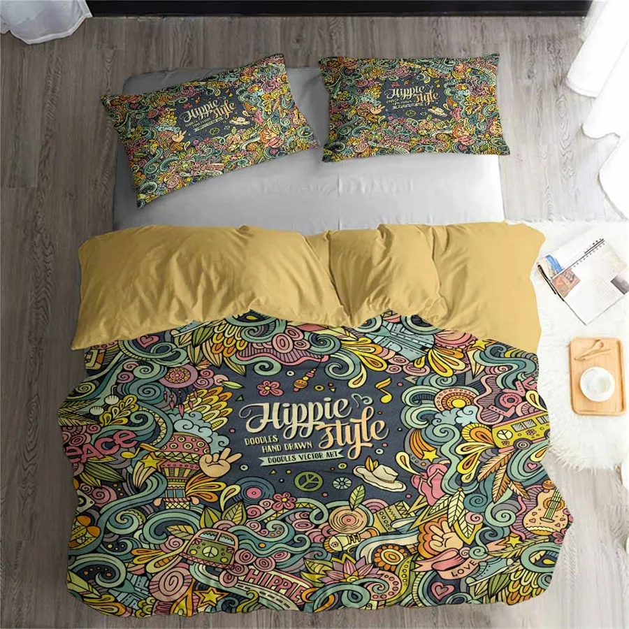 

Комплект постельного белья HELENGILI 3D, мир, хиппи, принт, пододеяльник, комплект, реалистичное постельное белье с наволочкой, размеры 2-01