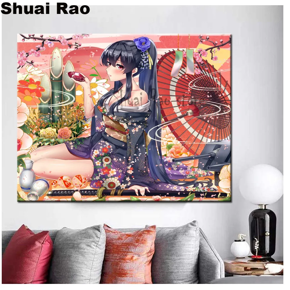 Алмазная картина квадратной формы японский самурай гейши 5D мозаика для