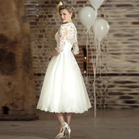 vintage 50s style lace short wedding dress a line v neck beach bridal dresses 2020 long sleeves wedding gowns vestido de noiva