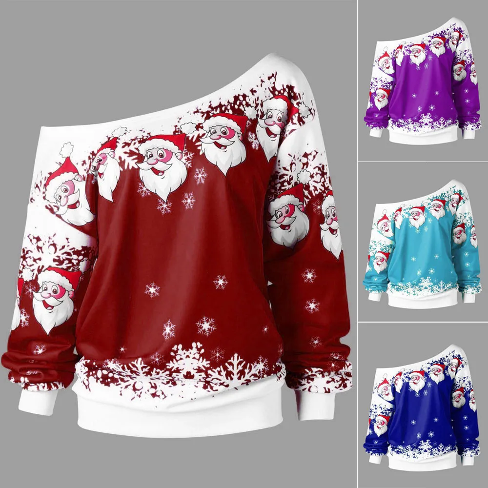 Женская толстовка с принтом Санты Свободный пуловер из полиэстера Merry Christmas Santa