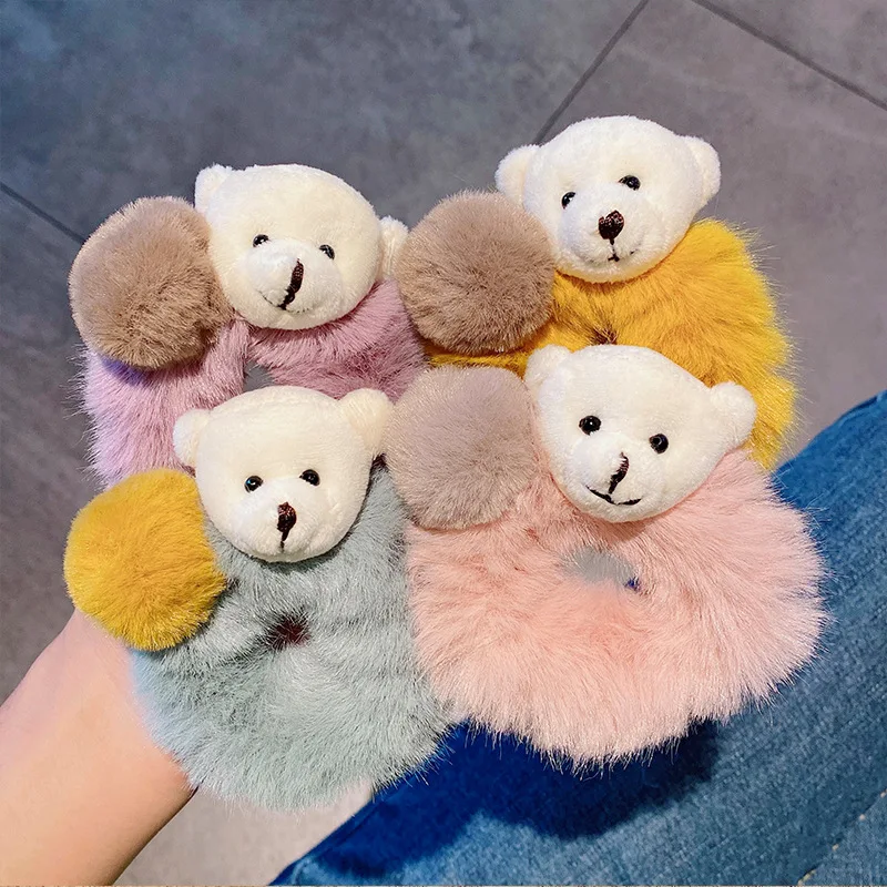 

Korea Style Cute Sweet Bear Hair Ring Multi-colored Cartoon Head Rope Fashionable Popular Beautiful Plush Hair Accessories