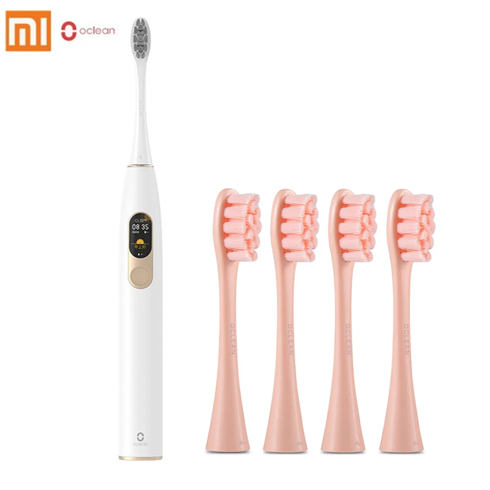 set with 4 Pink head 11 Mijia Oclean X sonic электрическая зубная щетка с 8 головками модернизированная Водонепроницаемая ультра звуковая автоматическая зубная щетка перезаряжаемая через USB - Цвет: set with 4 Pink head