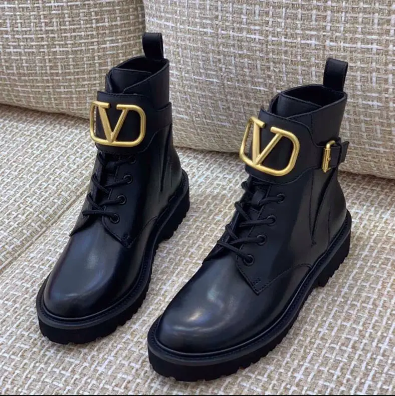 

Genuine Leather luxury brand boots for women Motorcycle boots Lace-Up Round Toe designer brand luxury women shoes 2021