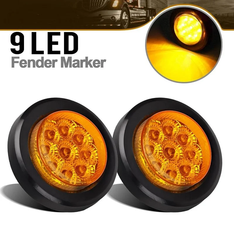 

2Pcs 2 Inch 12V Round LED Led Side Marker Lights for Truck Trailer Clearance Light Amber Red White Led Lorry Side Marker Lamp