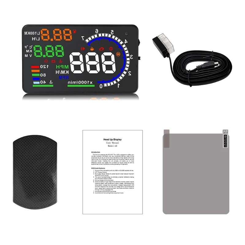 

A8 HUD Car Head Up Display 5.5" Speed Fuel Warning Alarm Data Diagnostic Tool