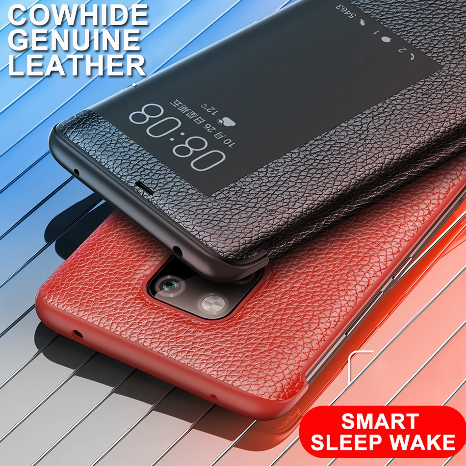 

Чехол из натуральной воловьей кожи с откидной крышкой для Huawei Mate 20 Pro Business Smart Sleep Wake, чехол для мобильного телефона Mate 20X 10 Pro Coque