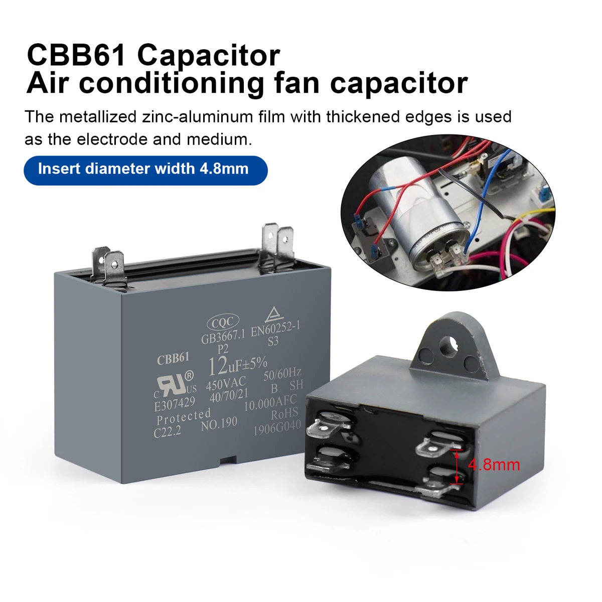 2 шт. CBB61 кондиционер конденсатор запуска вентилятора 450V 1 мкФ 5 3 4 6 7 8