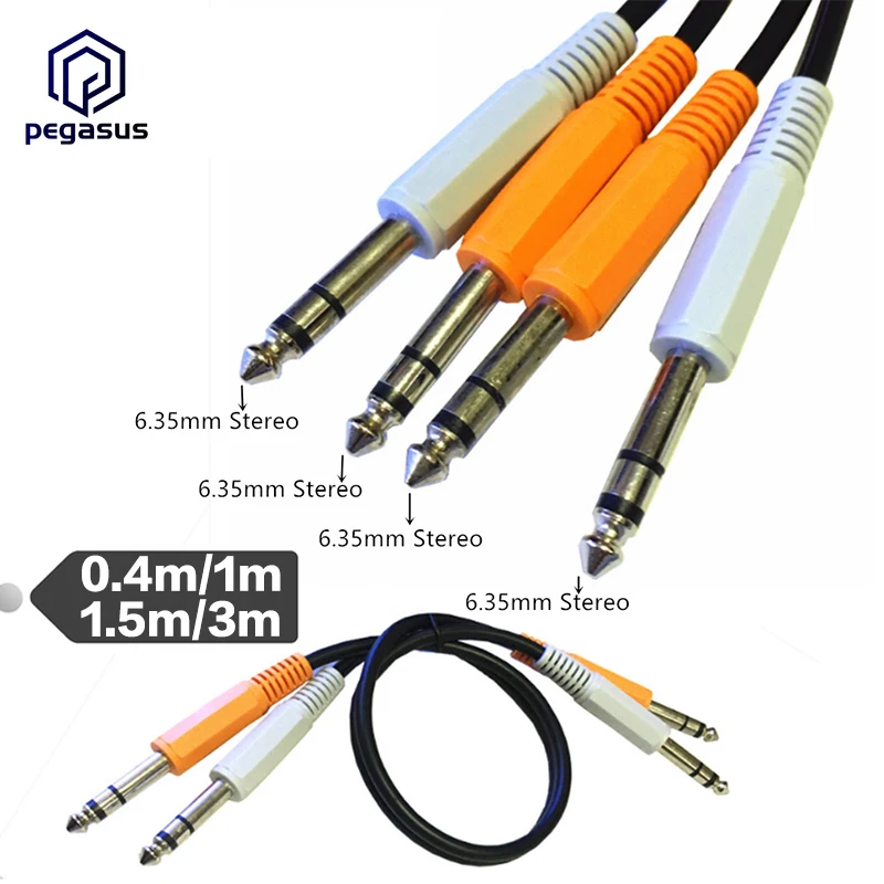 

45CM 1M 1.5M 3M Dual 2*6.35mm Jack Plug 1/4" Male-Male Audio Mic Extension Stereo Cords Cable Leads