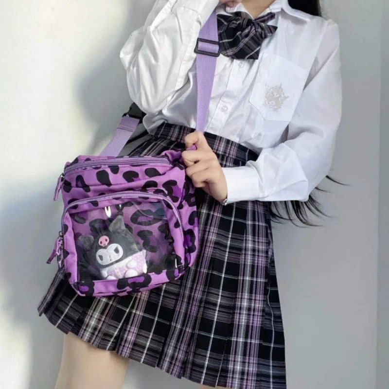 

Japanese cute leopard print bag Wpmen personality transparent bag girl student canvas messenger big bag