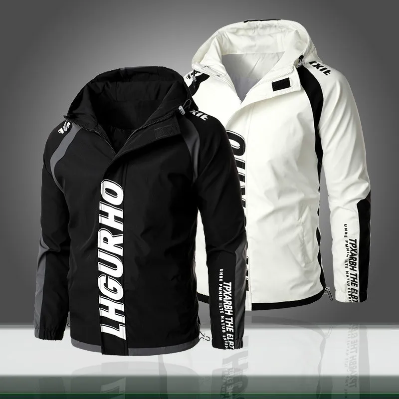

New Men Jackets Cargo Casual Zipper Hooded Baseball Jackets Mens Hip Hop Windbreaker Autumn Male Vintage Coats Letter Printing