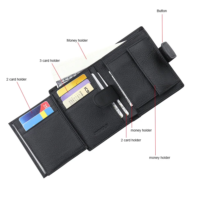 Мужские кошельки JINBAOLAI из натуральной кожи с застежкой и карманом для монет