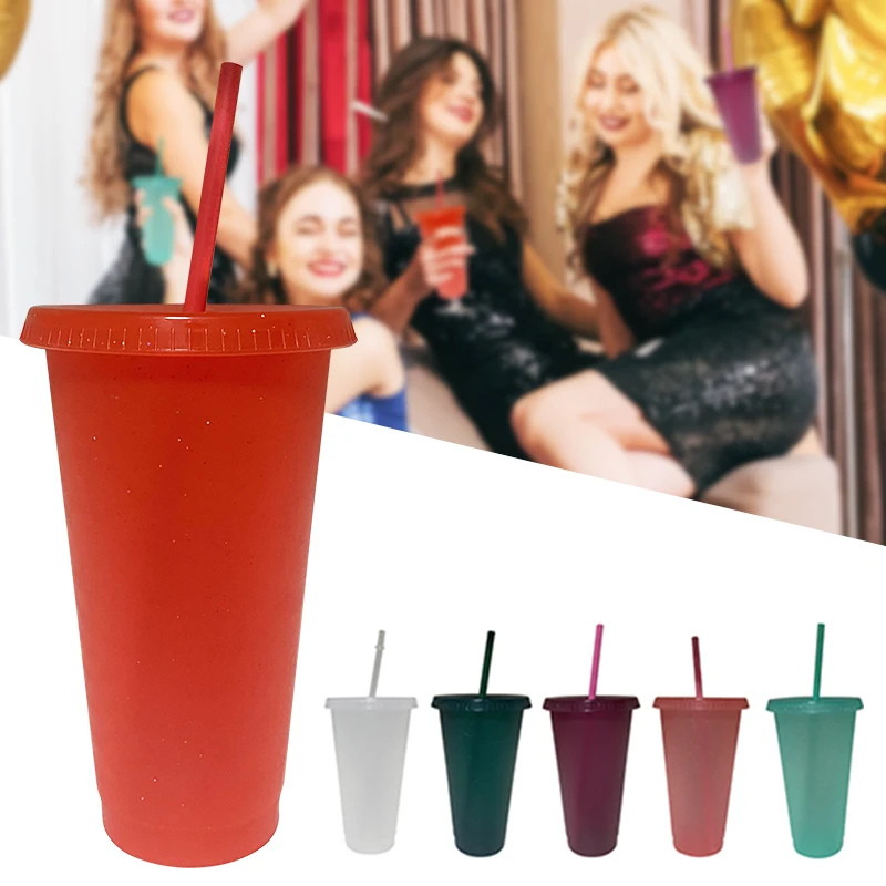 

5Pcs 700/473ml Flash Powder Shiny Glitter Plastic Tumbler Straw Cup With Lid Cold Coffee Juice Tea Cup Travel Mug Drink Bottle