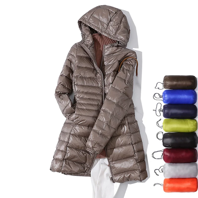 

Jaqueta Feminina Longa Ultraleve De Inverno, 7xg, размера плюс, Casaco с капучинатором, размера плюс