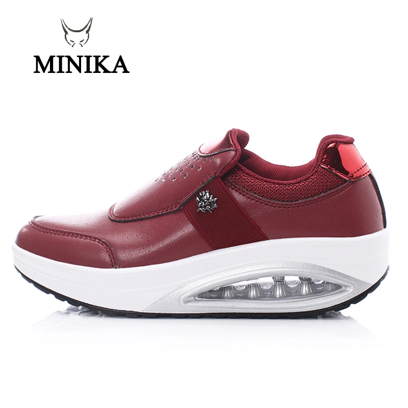 Красная Тонизирующая обувь женские водонепроницаемые кожаные кроссовки на