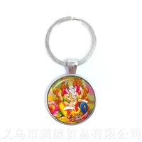 25mm ganesha buddha elephant glass dome keychains handmade men jewelry car key holder souvenir for gift